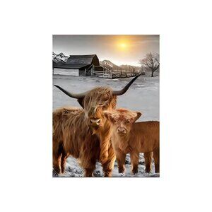 Farmhouse Cow Unframed Canvas Wall Art  16" X 20"